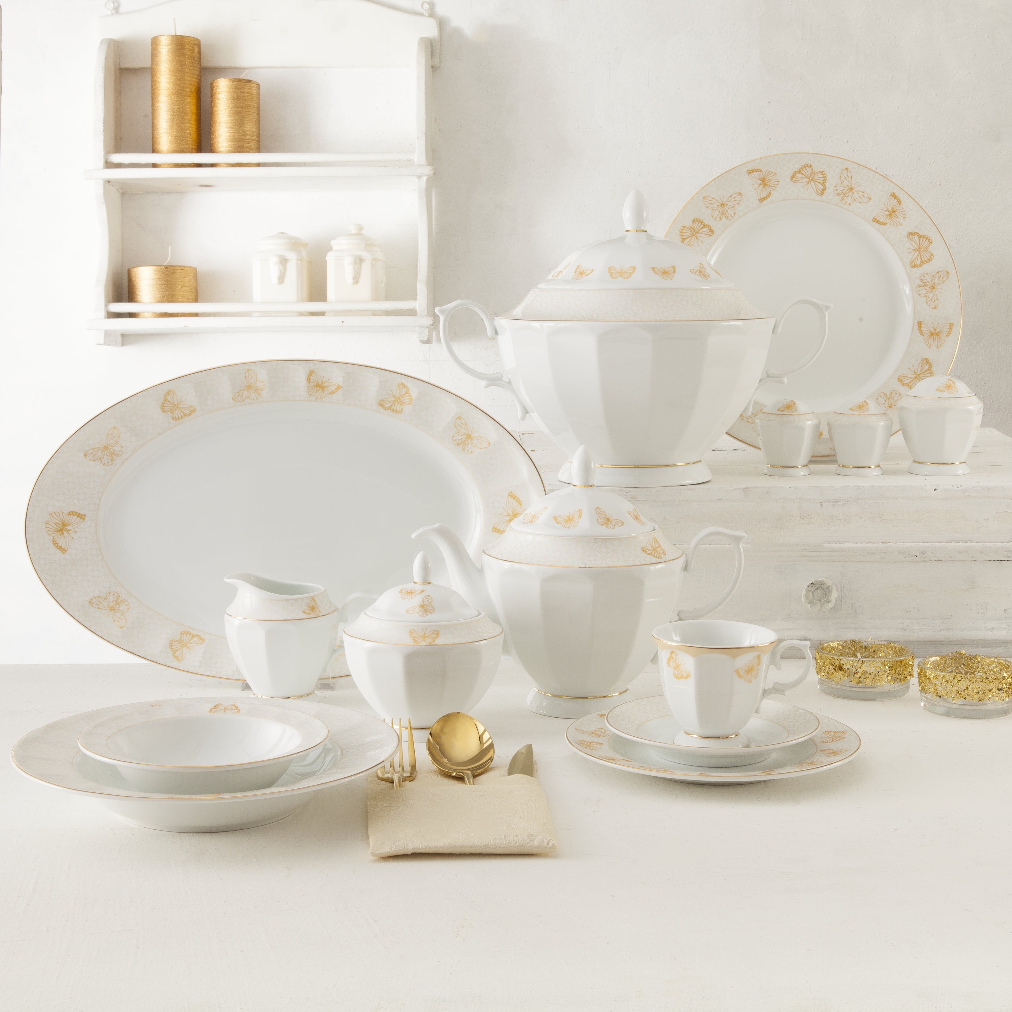 Hurrand Gold Neo Classic 6 Person Dinner Set